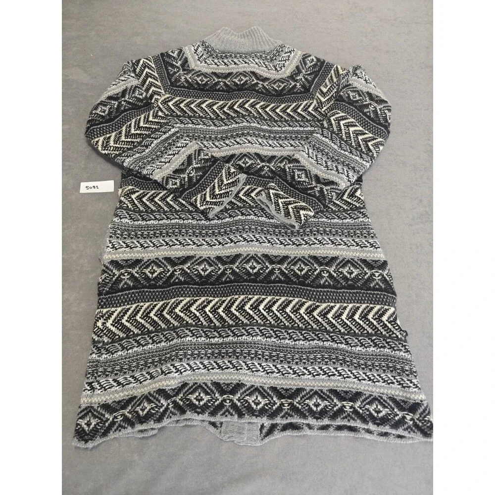 St Johns Bay Womens M Long Cardigan Sweater Fair Isle Nordic Button Front